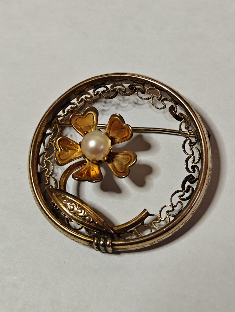 Vintage Signed Krementz 12k Gold Filled Flower Brooch